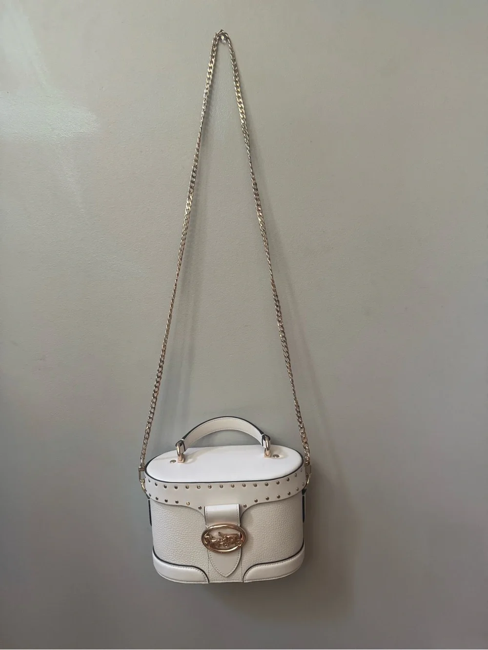 Coach Georgie Gem White Leather Top-Handle Bag with Gold Accent - Picture 7 of 8
